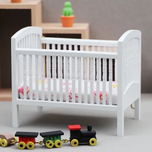 Antike Puppenhaus Miniatur Babybett DIY simuliert Holzbett Baby puppe Wiege Bett Möbel Modell für