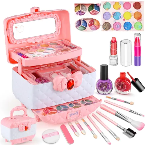 Kinder Make-up Spielzeug Kit für Mädchen wasch bares Make-up Set Spielzeug mit echten Kosmetik Fall
