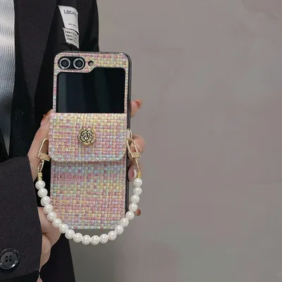 Karten tasche Handy hülle für Samsung Galaxy Z Flip 4 3 5 koreanische Perle Armband Hülle für Samsung Z Flip4 Flip3 ZFlip 5 Handgelenk kette Co.