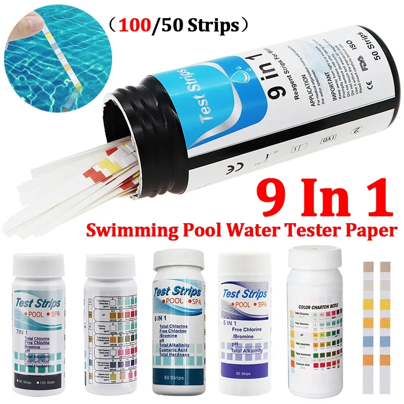 9 in 1 ph Teststreifen für Aquarium/Aquarium/Schwimmbad/Spa Wasser qualität 50 Stück/Flasche Chlor/pH/Brom Mess papier Image