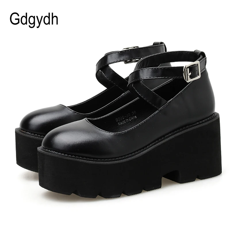 Gdgydh College-Studentenschuhe für Mädchen, LOLITA-Schuhe, JK-Uniform, PU-Leder, Plateau-Absätze, Knöchelriemen, Damenpumps, Cosplay, Mary Janes