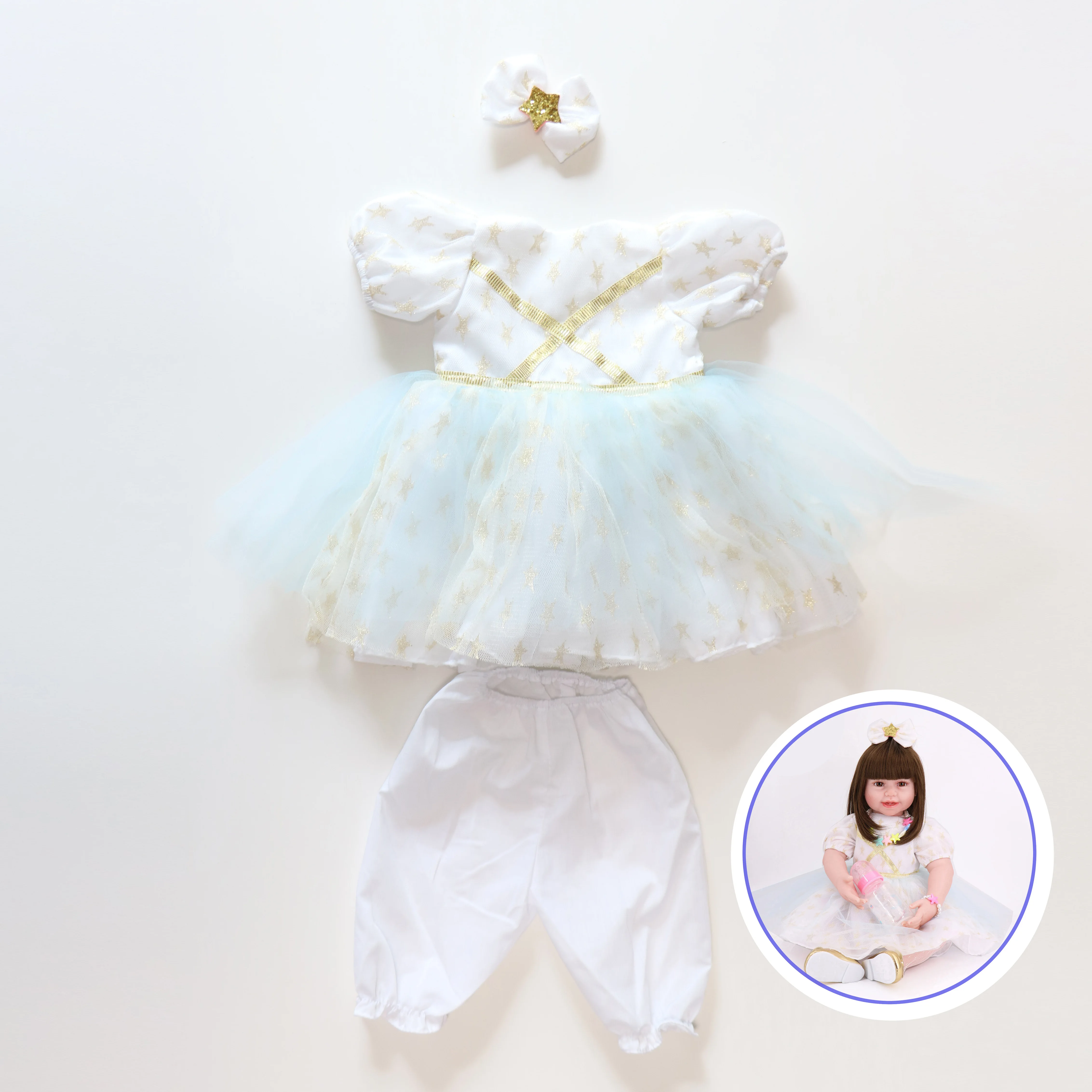 Yinghuanmei wieder geborene Baby puppen Kleidung Prinzessin Kleid Outfit für 22-24 Zoll (cb230415) Image