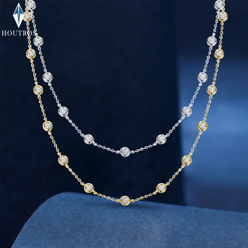 Houtros 3mm 4mm alle Moissan ite Halskette für Frauen 925 Sterling Silber runde Blase Diamant Halskette Chocker edlen Schmuck gra Image