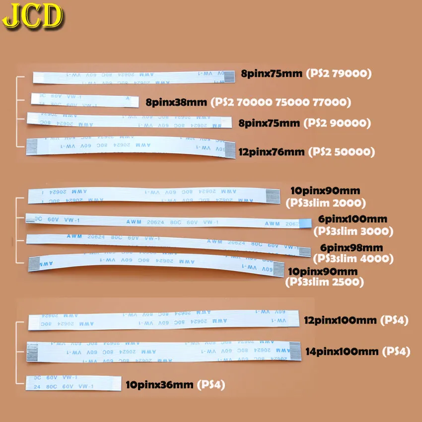 JCD 10 Stück Ladeplatine und Netzschalter Flexkabel für PS3 Slim PS2 10pin 12pin 14pin Ribbon Flexkabel für PS4
