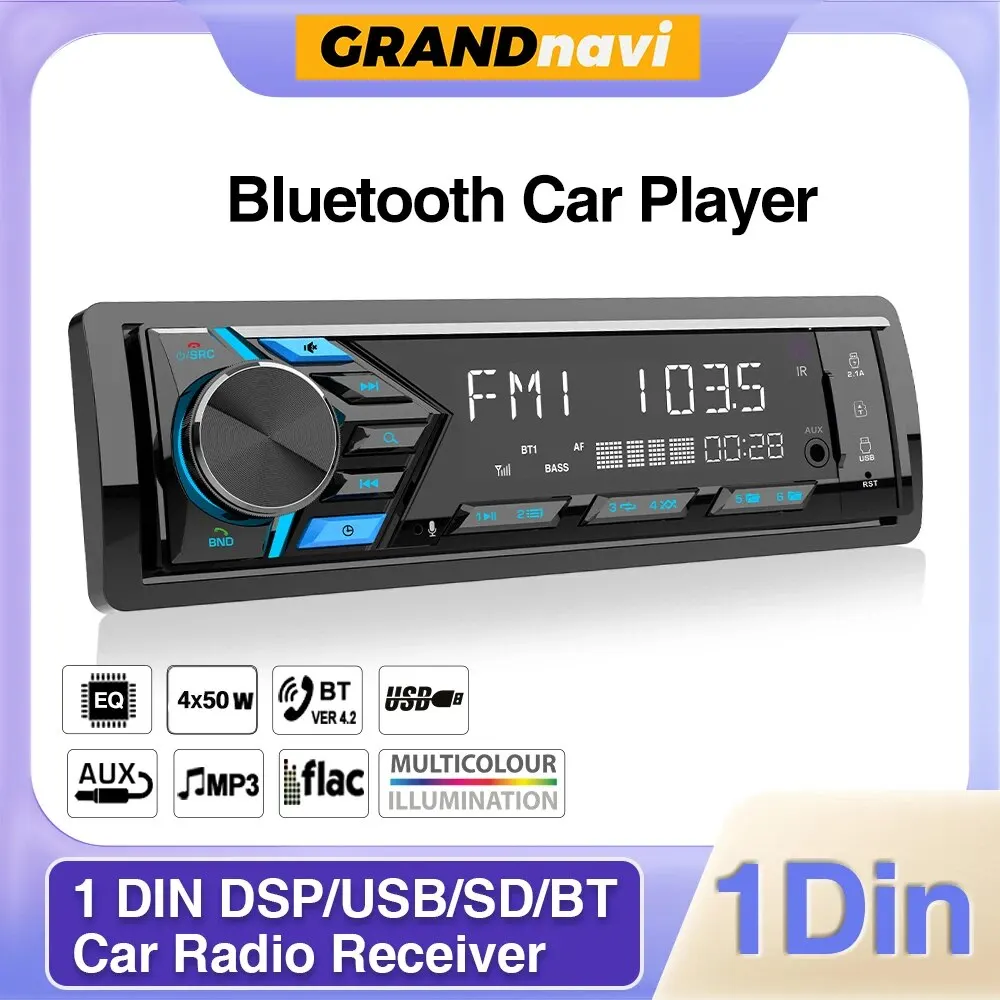 Grandnavi 1Din MP3 Autoradio Audio Stereo FM Aux Eingang Empfänger SD/USB 12V Mit In-dash Bluetooth Multimedia Auto Radio Player