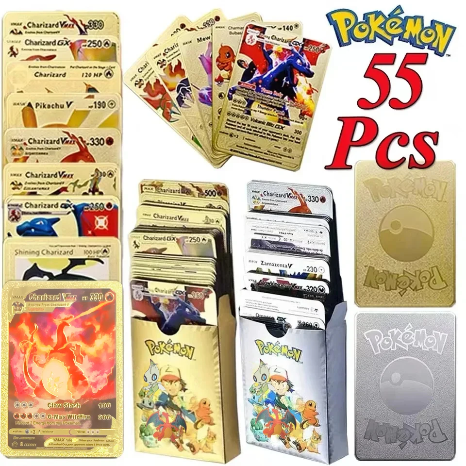 Pokemon Gold Pikachu Karten Box Gold Silber Spanisch/Englisch/Französisch/Deutsch Karte Glurak Vmax Gx Spiel Battle Collection Karte Geschenk Image