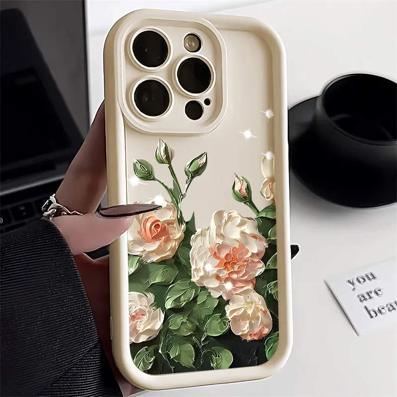 Matte Silikon-Blumen-Handyhülle für iPhone 11, iPhone 15 13, 16 12 14 Pro Max, XR, XS, 7 8 SE, weiche, florale, stoßfeste Abdeckung Image
