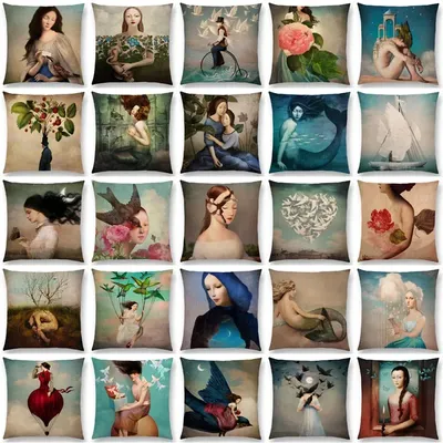 Neue Elegante Dame Schöne Mädchen Shakespeare Stil Ölgemälde Mond Musik Märchen Blume Vogel Kissen Image