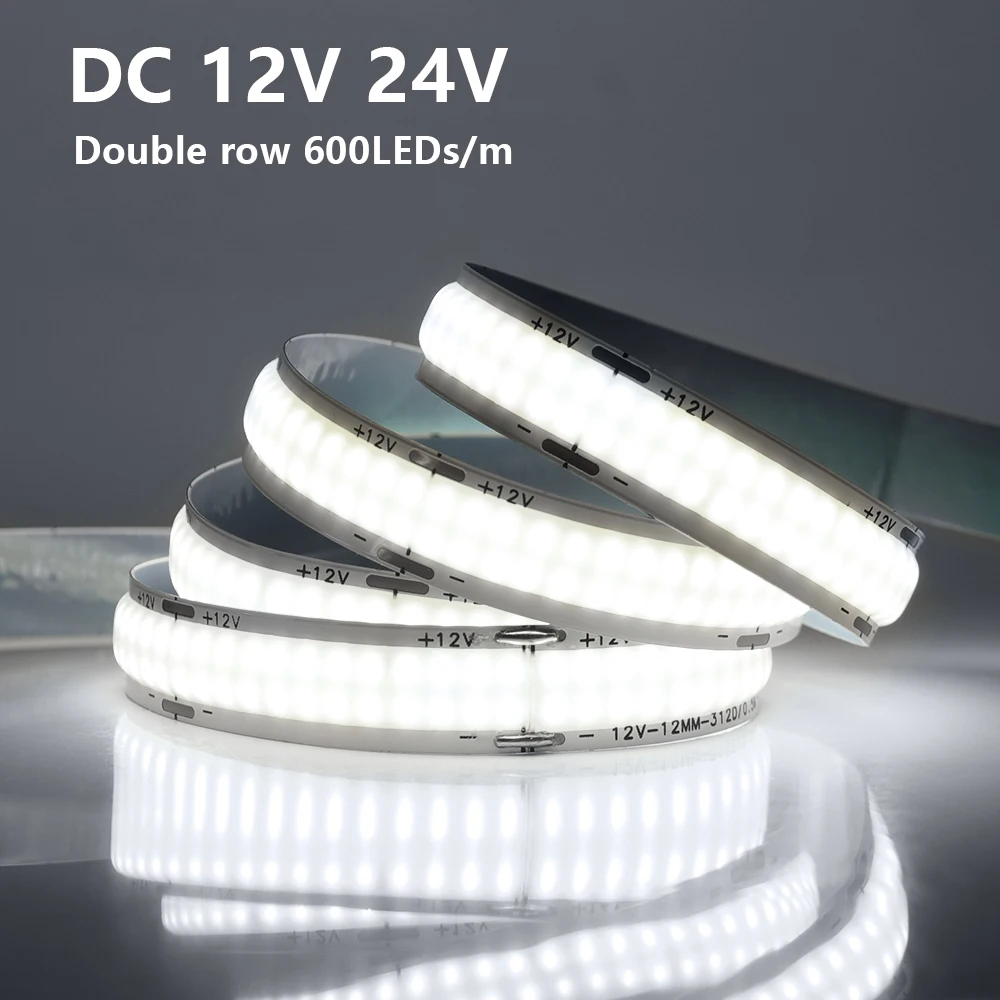 Zweireihige Cob LED-Streifen 12V 24V super helle hohe Dichte 600 leds/m linear dimmbar flexible Fob LED-Band Licht leiste 0,5 M-5M Image