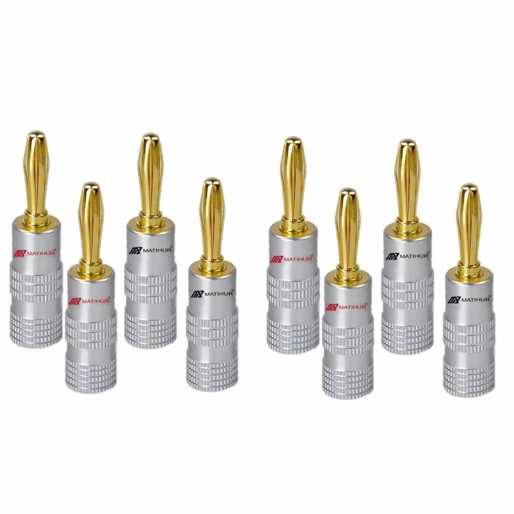 8 Stück Matihur Bananenstecker 24K vergoldeter 4MM Bananenstecker mit Schraubverschluss für Audio-Buchse Lautsprecherstecker HiFi Image