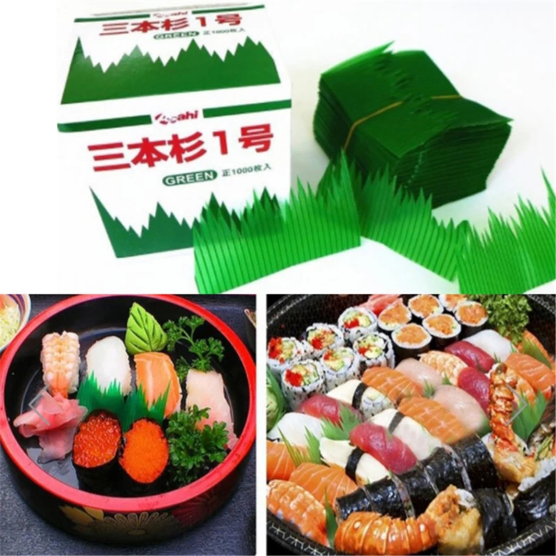 1000 teile/schachtel Grünes Blatt Japanische Lebensmittel Sushi Dekoration Blätter Sushi Gras Kreative Kunststoff Blatt Sashimi Dekor Werkzeuge Image