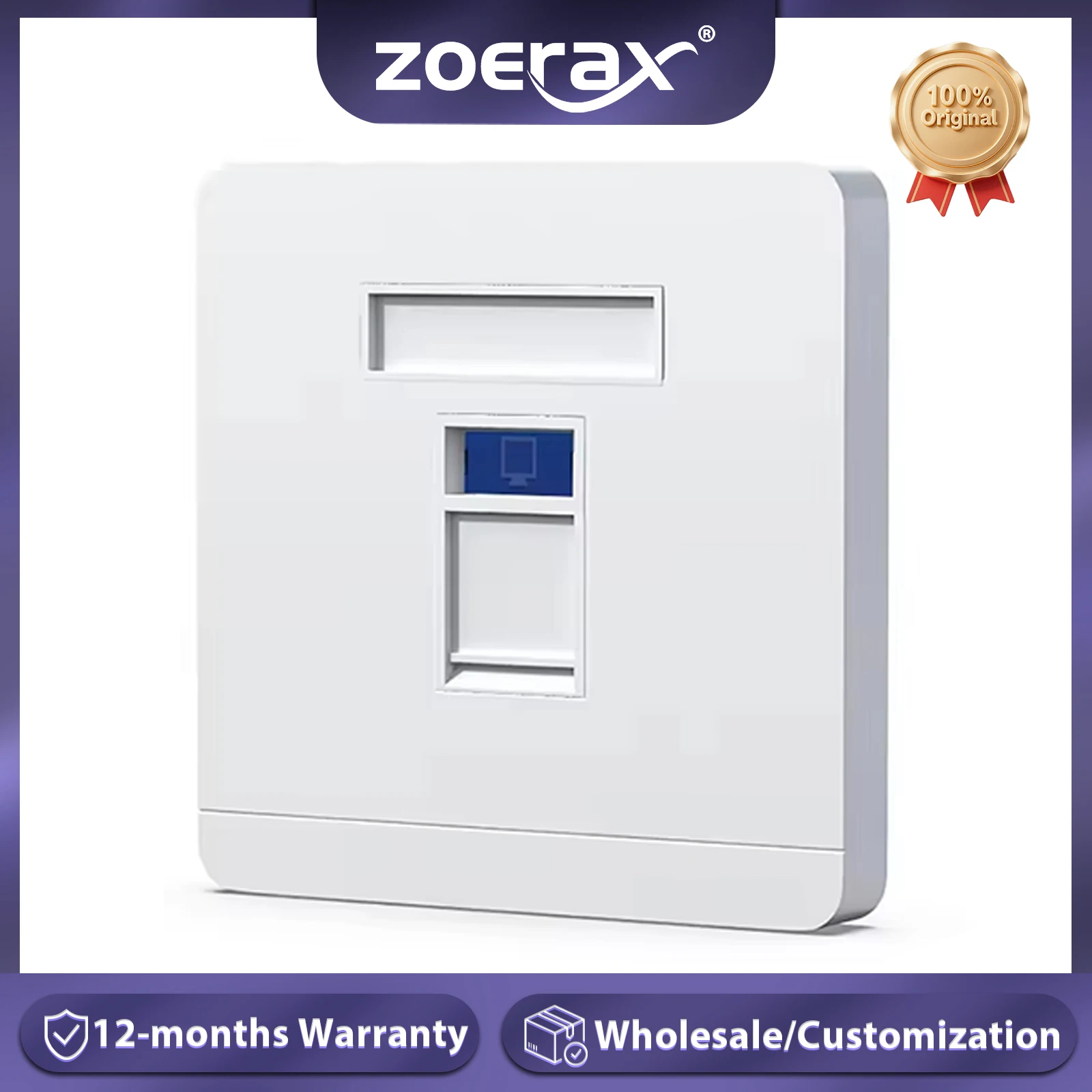 ZoeRax RJ45-Buchse, Ethernet-Wandbuchse, Einzel-/Doppelanschluss-Frontplatte, flache Wandplatte für CAT6/CAT5E/CAT5-Netzwerkkabel – 1 Stück Image