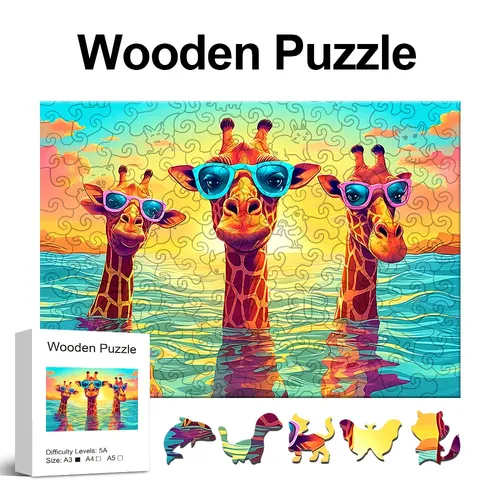 Drei gemächliche Giraffen Holz puzzle unregelmäßige tierische Teile hoch schwieriges magisches