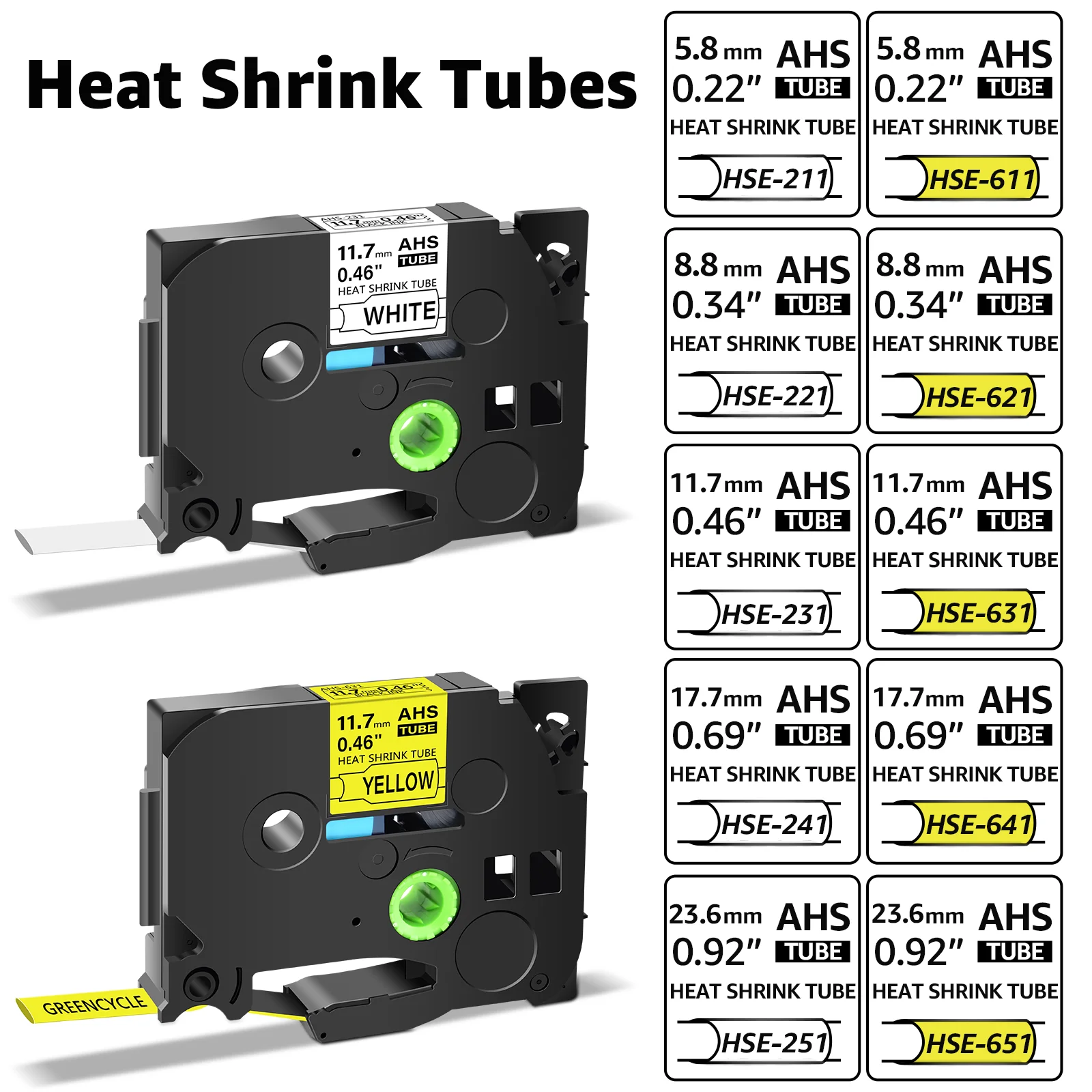 1pcs Schrumpf schlauch Etiketten bänder kompatibel für Bruder Hse-231 Hse-221 211 241 251 hse 611 631 621 für p-touch Etiketten drucker Image