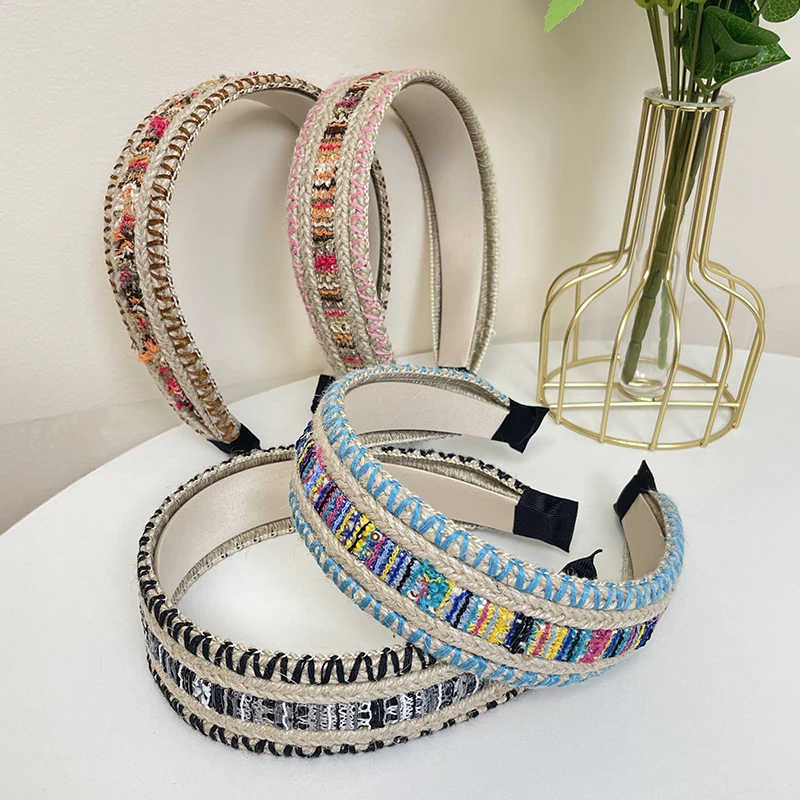 Europäische und amerikanische Mode gemischte Farbe Wolle gestrickt Haar Reifen Frauen Mode einfache und vielseitige breite Kante Presse Haars pange Image