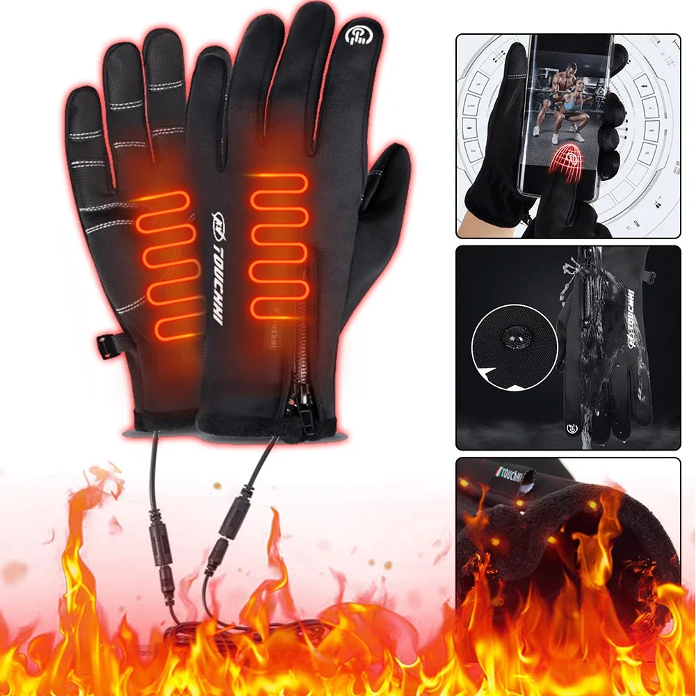 Elektrisch beheizte Handschuhe für den Außenbereich, Handwärmer, 3 Heizstufen, Touchscreen, beheizte Handschuhe, Motorradhandschuhe, Heizung, Thermohandschuhe Image
