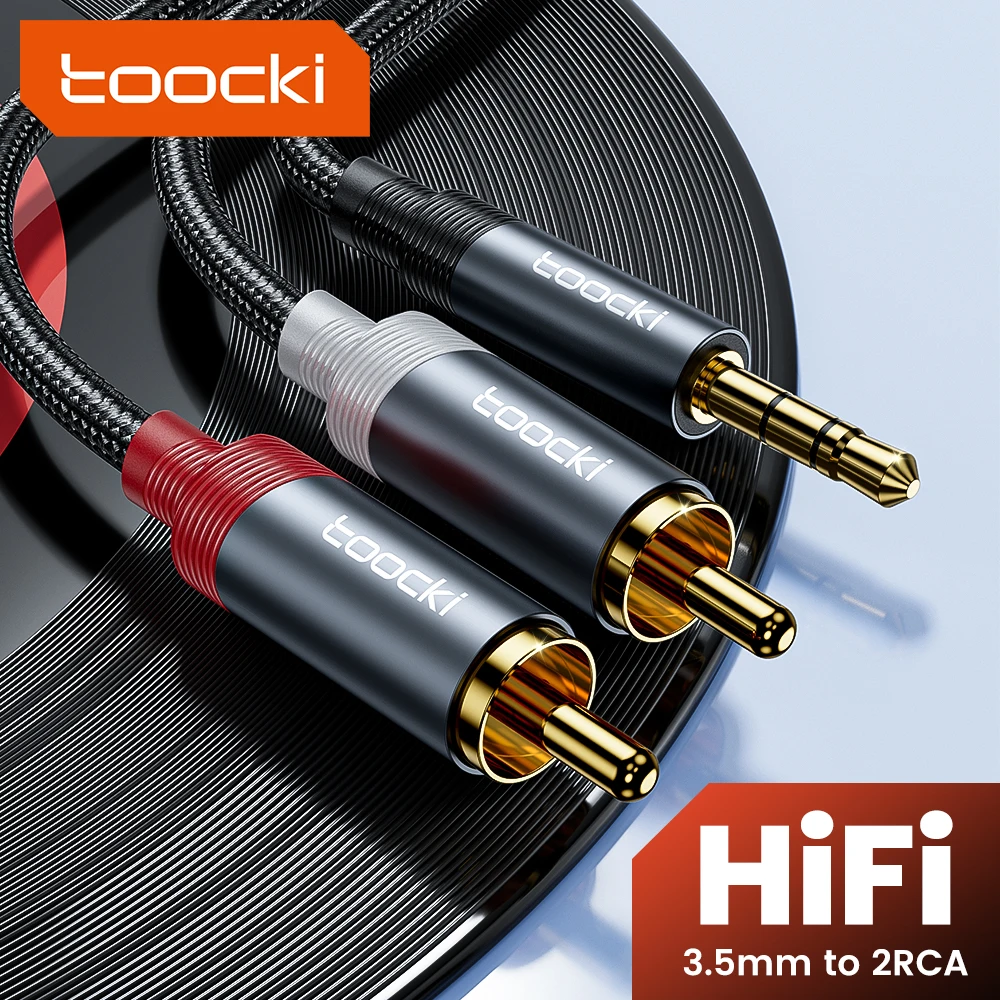 Toocki RCA-Audiokabel, 3,5 mm Stecker auf 2 RCA-Splitter, Aux-Kabel, 2 RCA-Lautsprecherkabel für TV, PC, Verstärker, DVD, Laptop, MP3-Verlängerungskabel Image