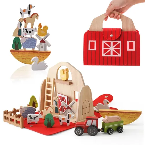 Montessori Baby Holzblock Spielzeug Scheune Modell Stapel Balance Spielzeug Holz autos Tier blöcke
