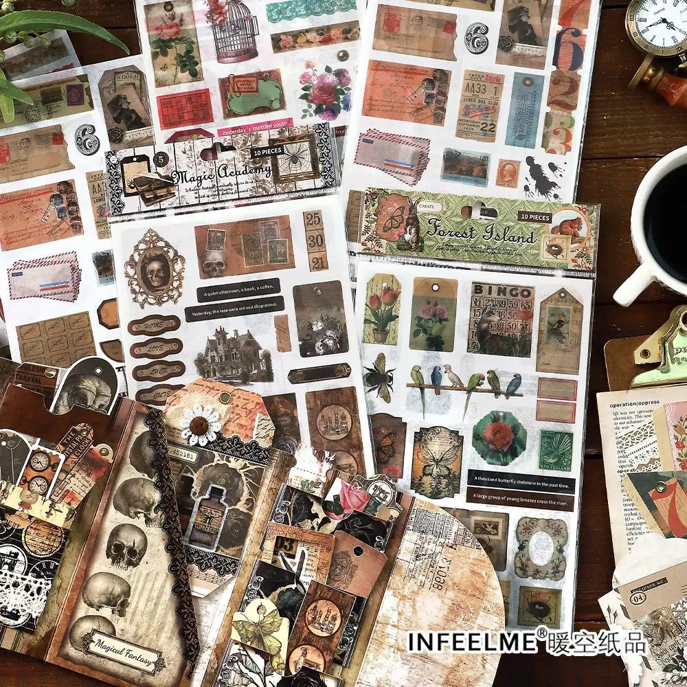 6 Blatt/Packung Vintage dekorative Etiketten Aufkleber Hand Konto Kleber DIY Aufkleber handgemachtes Scrapbooking-Material Image