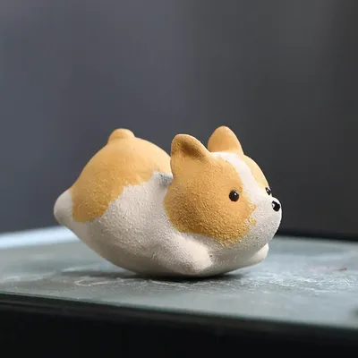 Corgi Welpe Tee Haustier Ornamente Haus Erwärmung Geschenk lila Sand Tee Haustier für Yoga Raum Image
