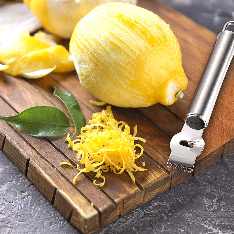 Edelstahl Zitrone Zester Reibe Mit Kanal Messer Und Hängen Schleife Küche Gadgets Orange Citrus Obst Reibe Peeling Messer