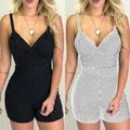 Sommer Sexy Frauen Spaghetti Strap V-ausschnitt Gestreiften Overall Jumpsuit Strand Casual Weibliche