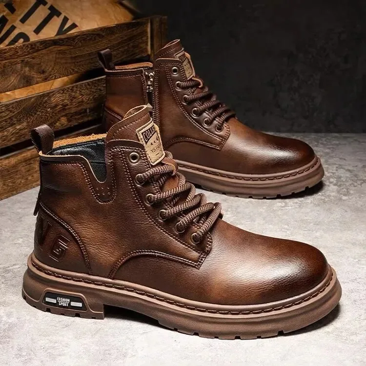 Luxus Männer Stiefeletten Retro Britischen High-top Männer Stiefel Mode Hohe Qualität Leder Schuhe 2025, Neue Outdoor Männer motorrad Stiefel