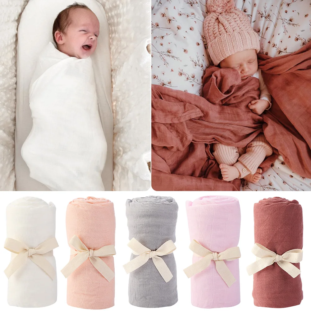 Solide Bambus Baumwolle Baby Decke Infant Kinder Swaddle Wrap Bad Schlafen Warme Quilt Bettdecke Musselin Junge Mädchen Decken Image
