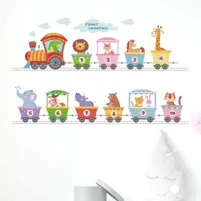 Niedliche Cartoon-Tiere, Zug, abnehmbare Wandaufkleber für Fenster, Fliesen, Kinderzimmer, Schlafzimmer, Aufkleber, Kindergarten, Vitrine, Dekor, Kunst Image