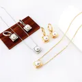Koreanische Perle Edelstahl Ohrring Halskette Set Luxus Zirkonia Gold Silber Farbe Schmuck Sets für