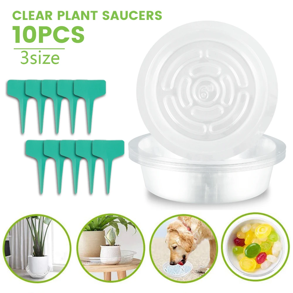 10 stücke klare Pflanzen Untertassen runde robuste Kunststoff Blumentopf Garten Pflanzen pflege transparente Tropfsc halen Set 6/8/10 Zoll wählbar Image