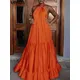 Plus Size 5xl Vonda Bohemian Frauen sexy Neck holder Kleid Sommer ärmellose lange Maxi Sommerkleid