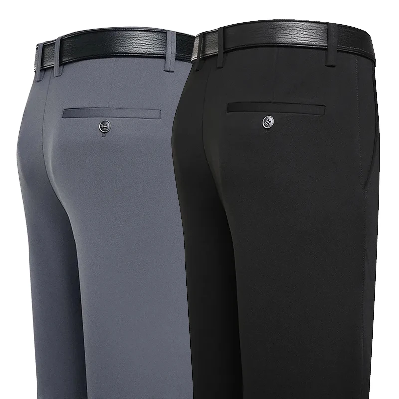 Anzughose für Herren, Business-Freizeithose, formelle Kleidung, gerade Hose, elastisch, Schwarz, Marineblau, Herrenbekleidung Image