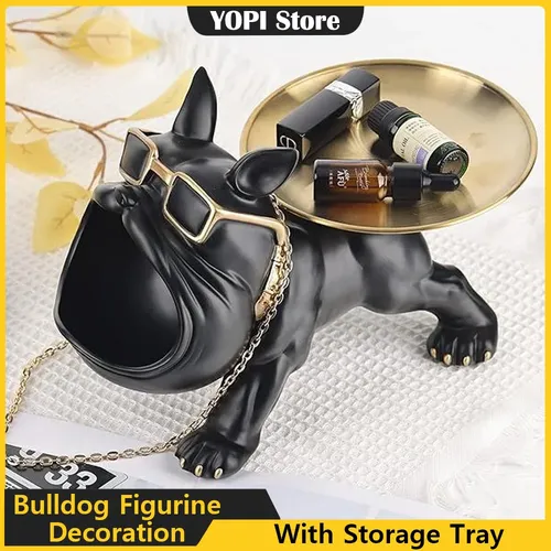 Coole französische Bulldogge Butler Dekor mit Tablett große Mund Hundes tatue Wohnkultur