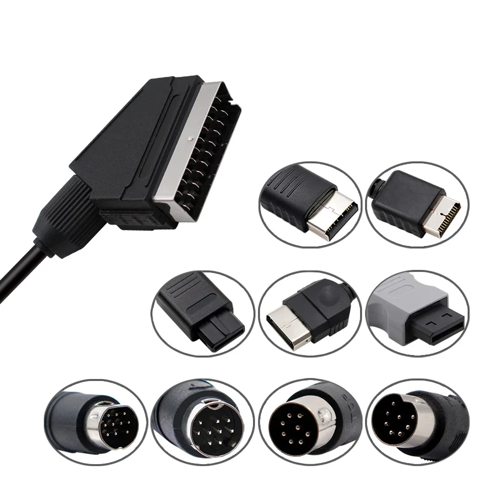 1,8 m RGB-Scart-Kabel für PS2/PS1/PS3/SEGA Mega Drive1/MD2/DC Dreamcast/Saturn/XBOX/XBOX 360 Retro-Videospielkonsolen