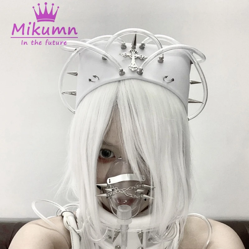 Cyberpunk Gothic Kreuz Niet transparente Röhre schickes Design weiße Hüte Krankens ch wester Cosplay Kappe Halloween Party Zubehör Frauen Mädchen Image
