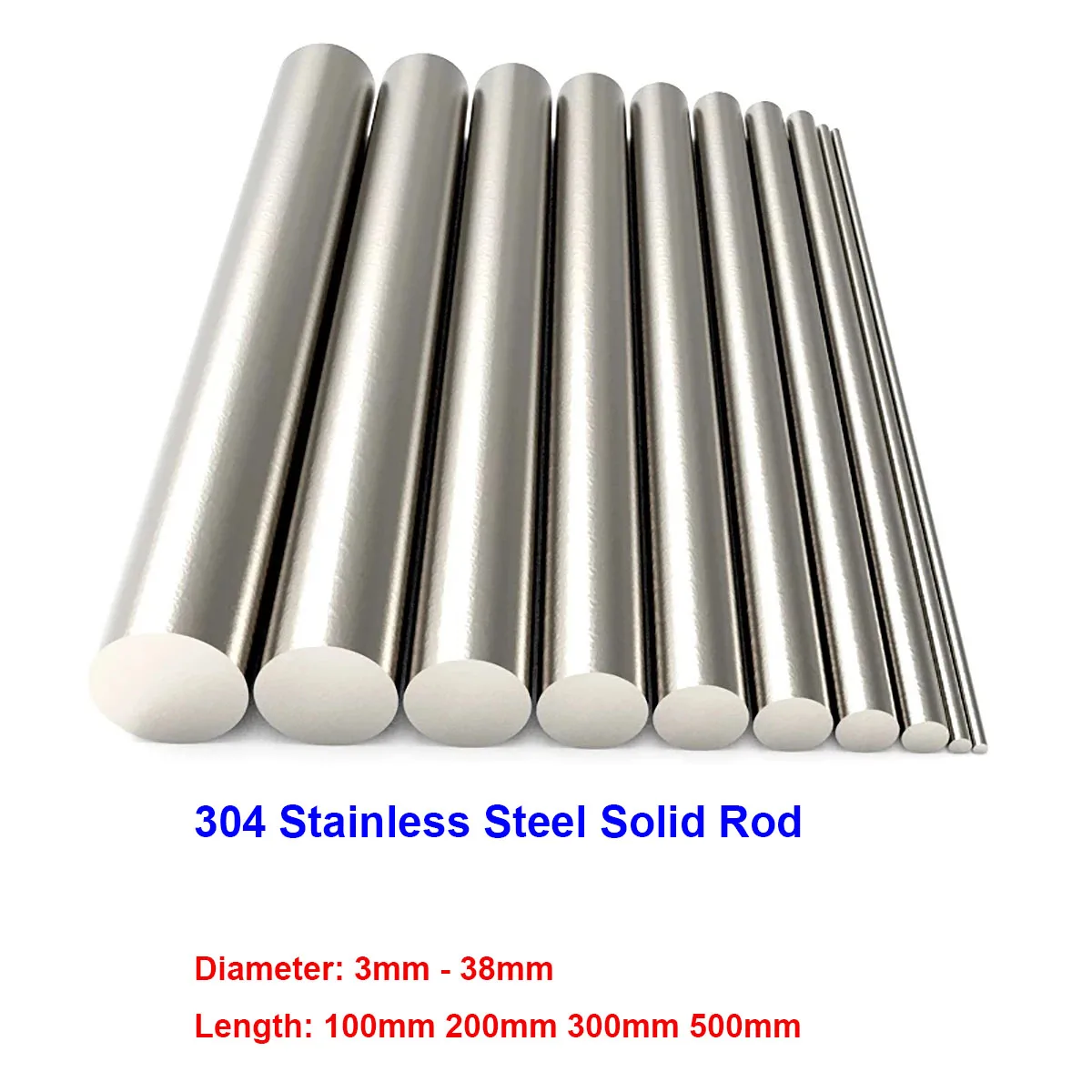 Durchmesser 3 mm – 38 mm Stab aus Edelstahl 304, lineare Welle, metrische Rundstab, Erdungsstab, 100/200/300/500 mm lang Image