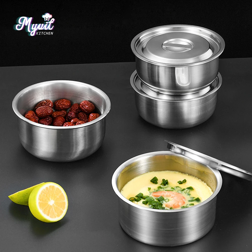 304 Edelstahl gedämpfte Eierschale mit Deckel Obsts alat Dessert Suppe Schüssel Geschirr Auflauf form Pudding Behälter Backen Mini Topf Image