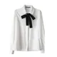 Damen Lang-/Kurzarm bluse Fliege Hals Button Down Shirts Büroarbeit Blusen elegante Tops für Damen