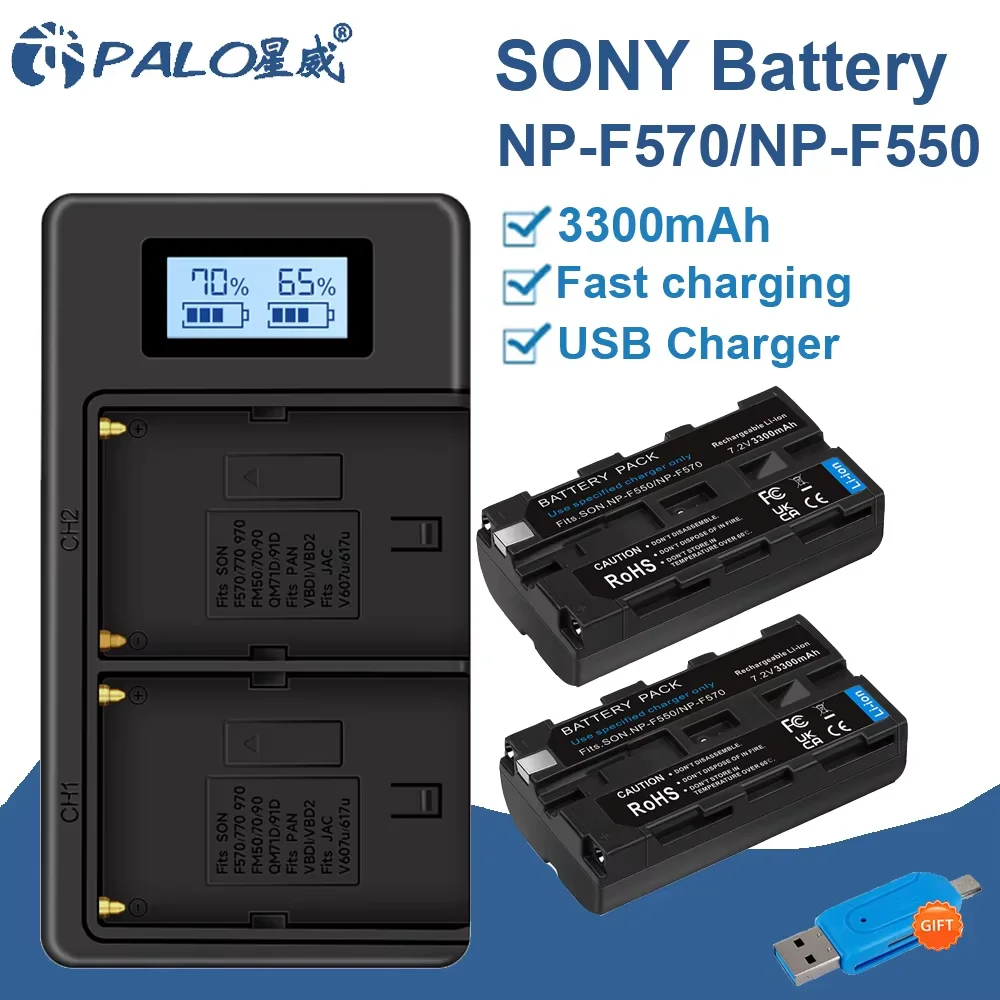 NP-F550 NP F550 NP-F570 NP F570 Akku + LCD-Doppelladegerät für Sony NP-F330 NP-F530 NP-F570 NP-F730 NP-F750 NP-F960 NP-F970 Image