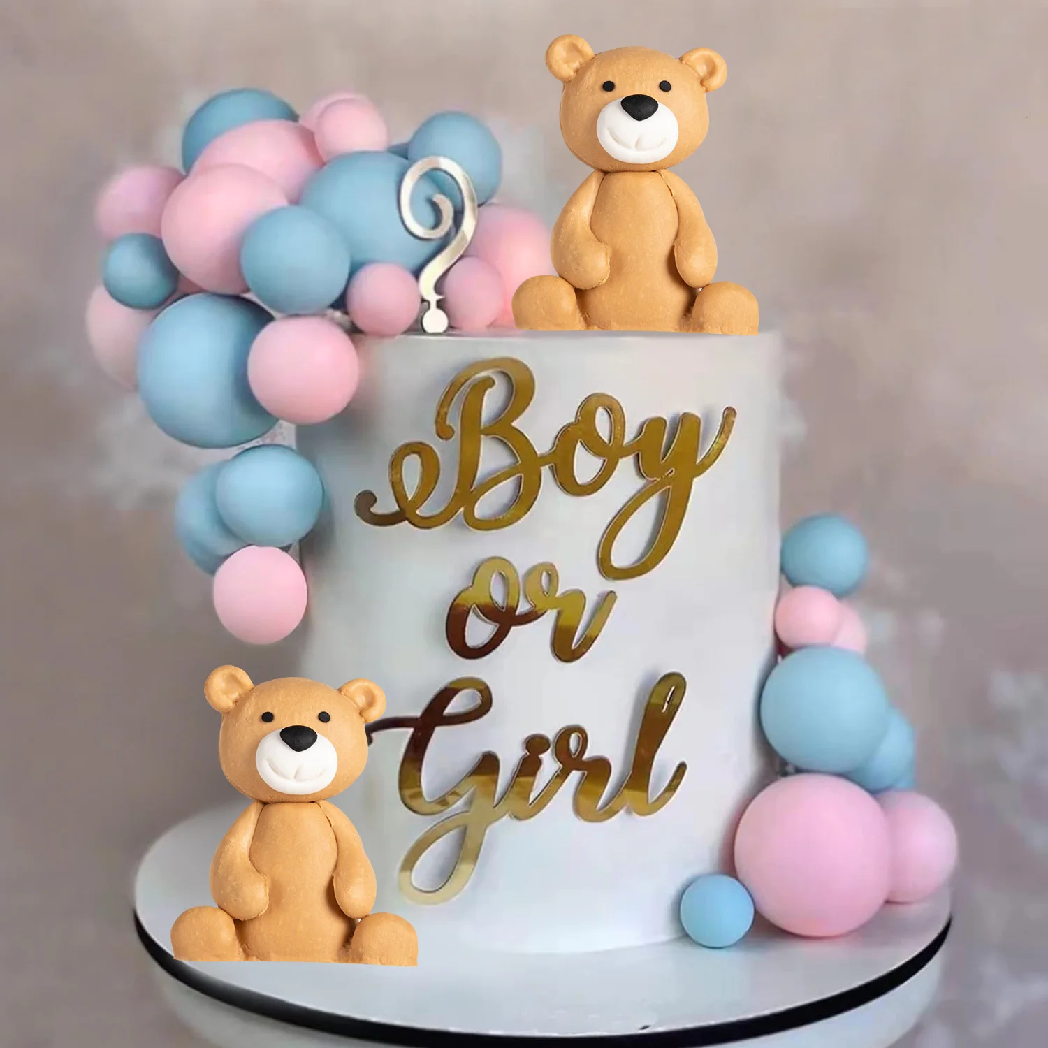 22 Stück Kugeln in verschiedenen Größen, braune Bärenkugeln, Geschlecht offenbaren Kuchenaufsätzen für Geburtstag, Babyparty, Partydekorationen (Rosa, Blau) Image