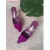 Lila quadratische Schnalle Pantoletten spitze Zehen Wildleder Leder mittlerer Kätzchenabsatz sexy elegante Mode Frauen Schuhe Hausschuhe Sommer solide 2024