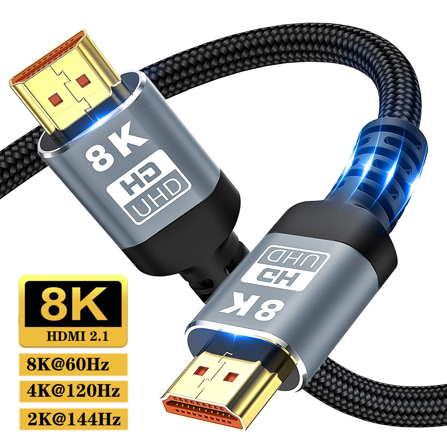 Hdmi 2. 0 8k kabel ultra digital hd uhd kepang tinggi berser tifikat 48gbps 8k @ 60hz kabel untuk monitor tv box ps5 laptop Image