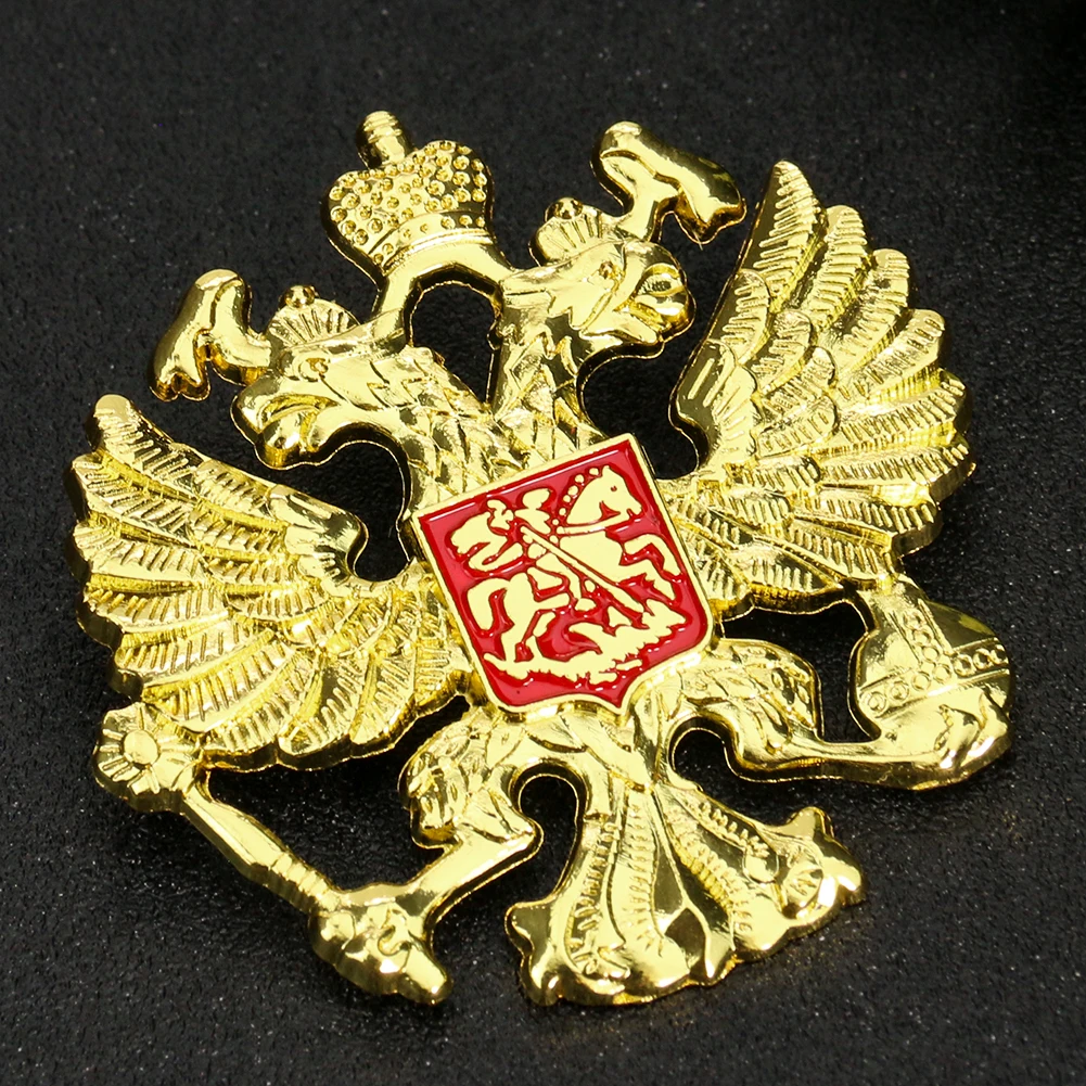 Muy Bien Gold Doppelkopf Adler Brosche Pin Metall russische Abzeichen Punk Brosche Bankett Anstecknadel Herren bekleidung Accessoires