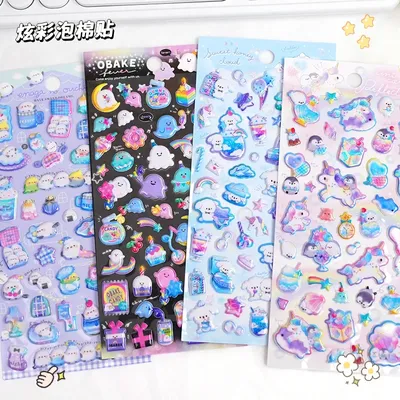 Kawaii bunte Einhorn Cartoon Geist 3D Puffy Aufkleber Briefpapier Diy Scrapbooking Journal Aufkleber selbstklebende Dekor Kunst Versorgung Image