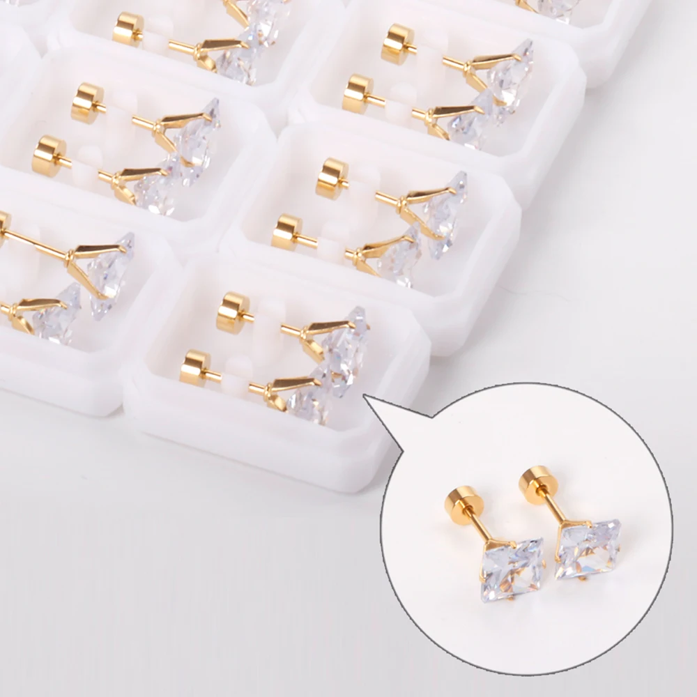 12 Paar Zirkonia Ohr stecker für Frauen Männer trend ige Edelstahl quadratische Kristalls ch raube Piercing Ohrring 18 Karat vergoldet Image