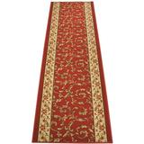Custom Size Runner Rug Skid Resistant Backing Rug Runner Floral Scroll Bordered Veronica Red Design Pick Your Own Size Rug Runner Cut to Size Roll Runner Rugs By Feet Customize in USA Facility