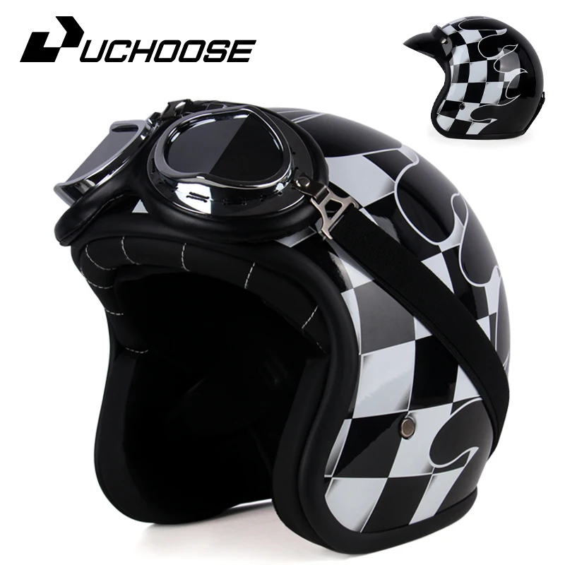 Uchoose retro motorrad helm offenes gesicht kopfschutz deutsch klassisch vintage 3/4 vier jahreszeiten Image