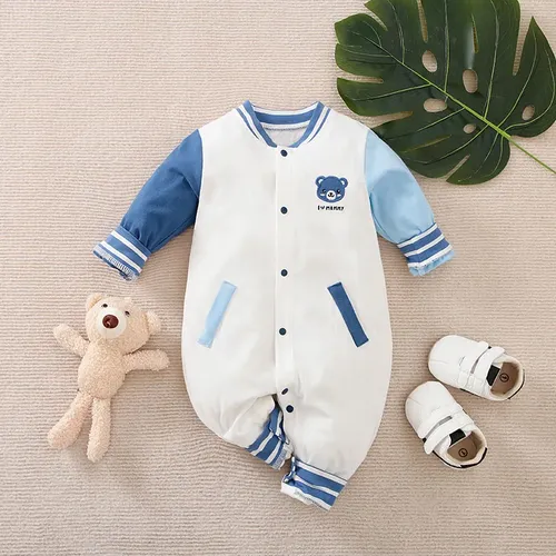 0-18m Baby Overall niedlichen Baseball anzug Teddybär bestickte Baumwolle weiche Frühling und Herbst