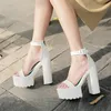 Große Größe 34-43 Super High Heels 14 cm Römische Sandalen Frauen 2025 Sommer PU Leder Plattform Damen Casual Blockabsatz Schnalle Schuhe